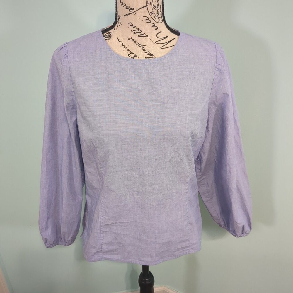 J Crew Blue Puff Sleeves Blouse Size 6 Long Sleeve Cotton
